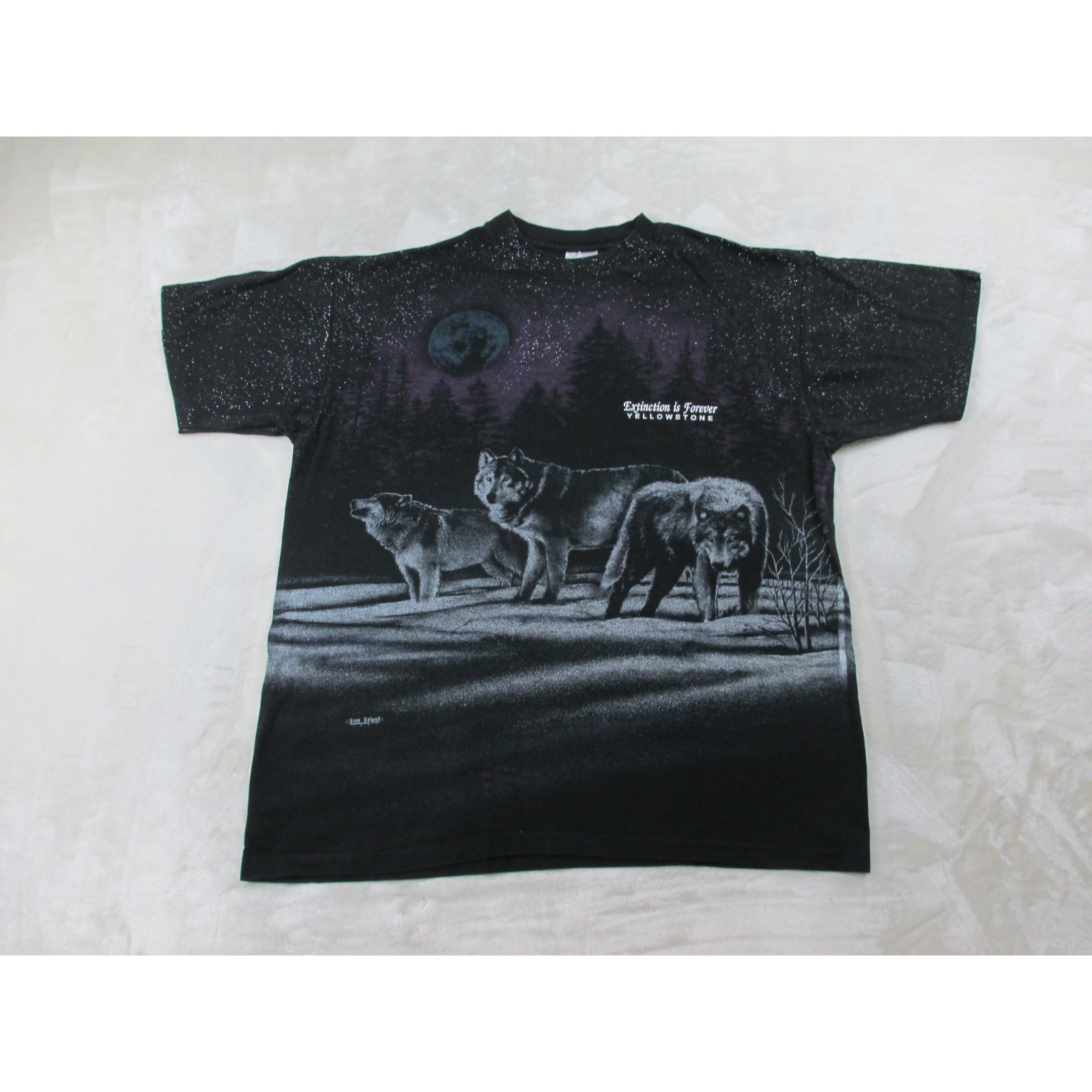 Vintage Oneita Shirt Mens Extra Large Black Wolf Yellowstone San Segal 1991